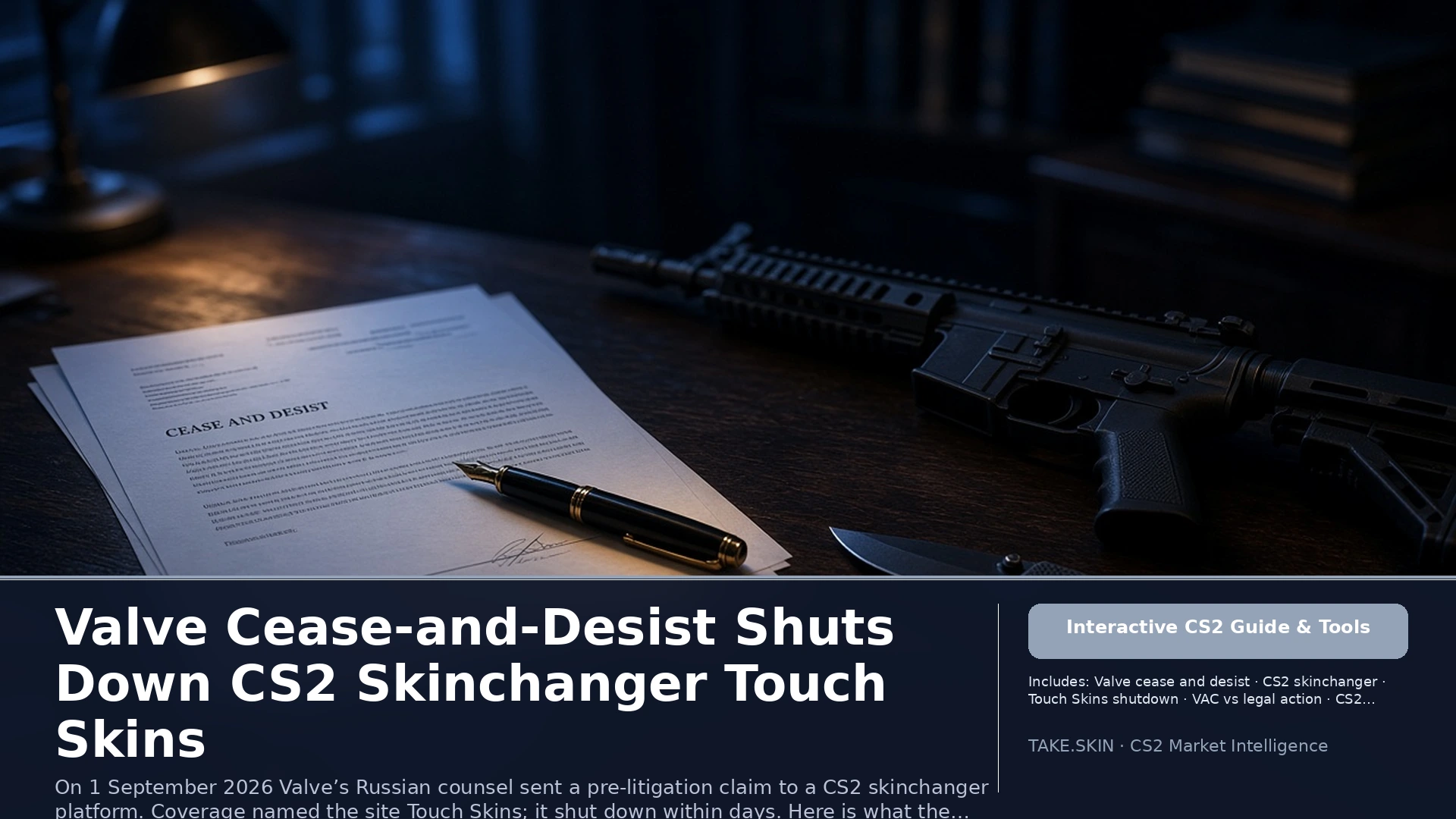 Valve Cease-and-Desist Shuts Down CS2 Skinchanger Touch Skins
